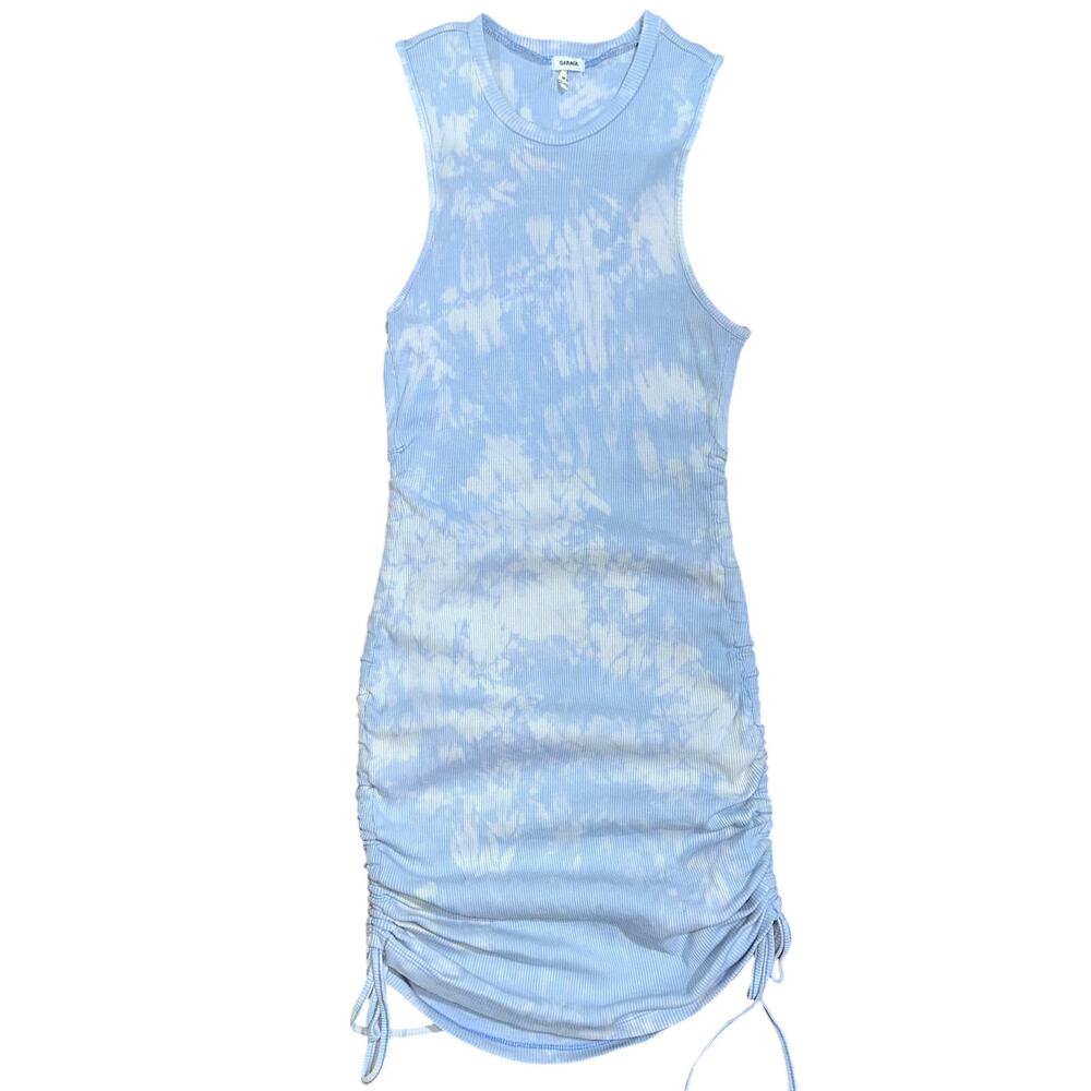 Garage Ria Sky Blue Tie Dye Side Ruched Ribbed Tank Mini Dress Size M